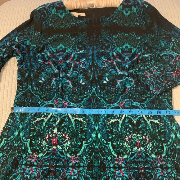 Maggy London Midi Dress, Dressy Professional, 3/4 sleeve, Blues/Greens, Back Zip - Picture 11 of 12